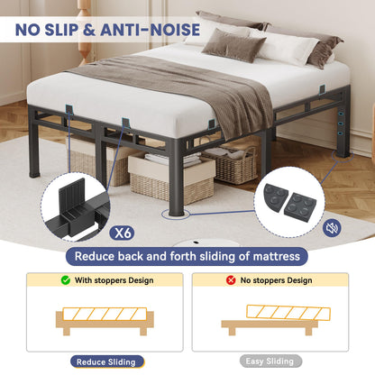 Anyroom Bed Frame King Size 24 Inch Tall, Double Layer Heavy Duty Metal Bed Frames 4000 lbs Capacity, Platform Bedframes with Headboard Holes, Round Corner Legs, Mattress Slide Stopper, Easy Assembly