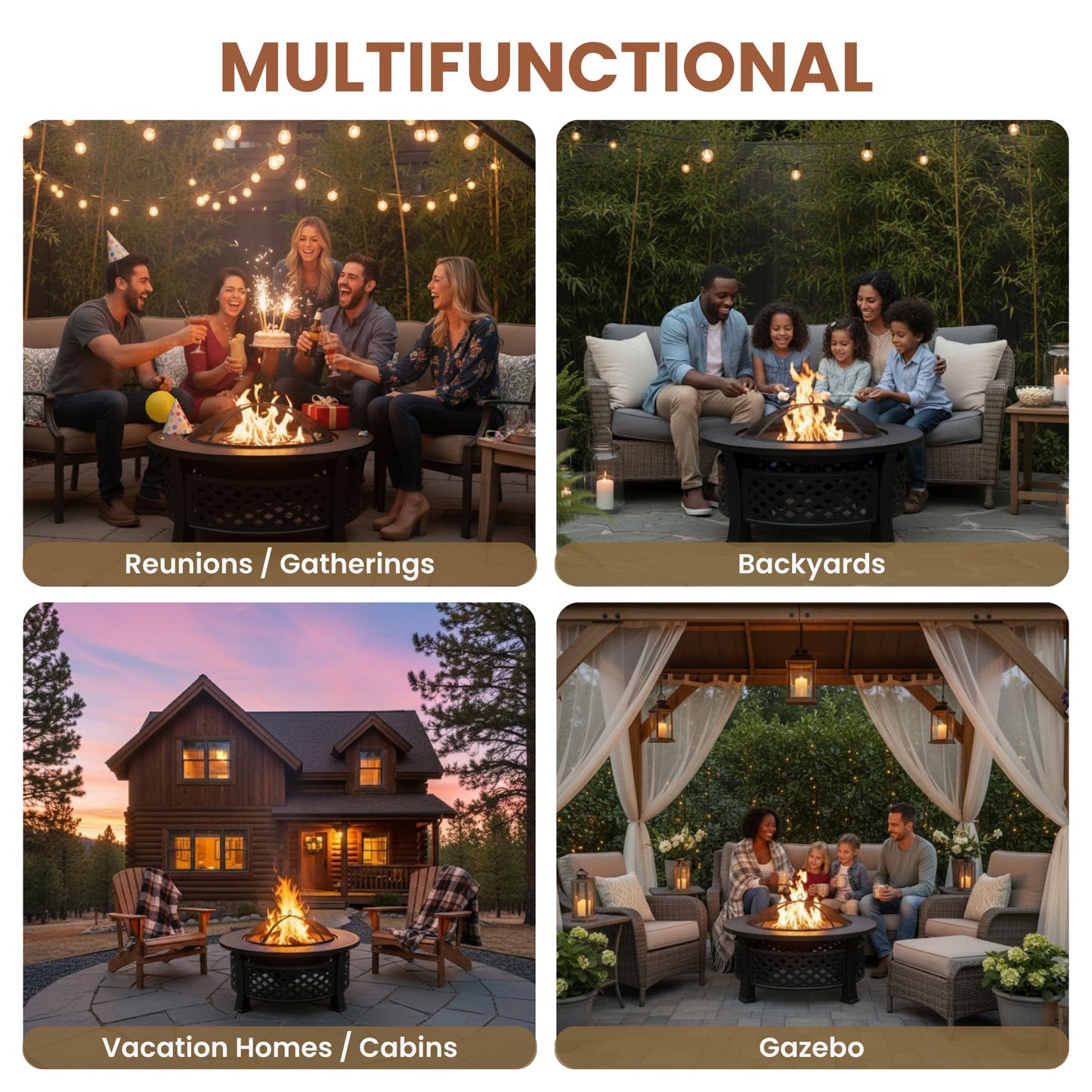 Fire Pit - 32-Inch Outdoor Fireplace with Spark Screen, Poker, and Cover - Wood-Burning Fire Pit for Yard, Patio, or Camping by Pure Garden (Bronze)