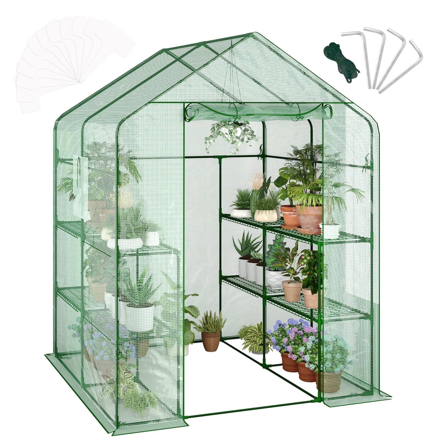 IDEALHOUSE Greenhouse, 57 x 57 x 77'' Greenhouses for Outdoors, Small Plant Green House, 3 Tiers 12 Shelves, Durable PE Cover, Plastic Portable Walk in Greenhouses for Outside Indoor