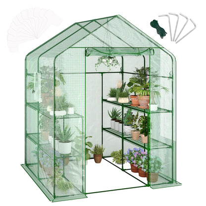 IDEALHOUSE Greenhouse, 57 x 57 x 77'' Greenhouses for Outdoors, Small Plant Green House, 3 Tiers 12 Shelves, Durable PE Cover, Plastic Portable Walk in Greenhouses for Outside Indoor