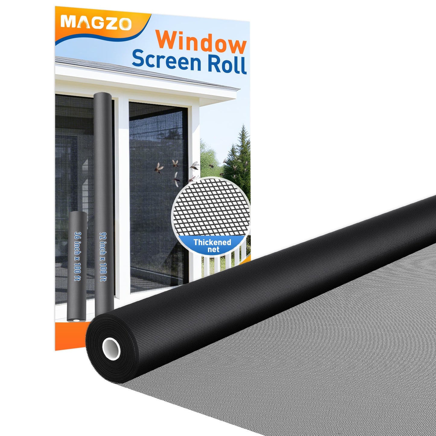 MAGZO Window Screen Replacement Mesh Roll, 92IN x 100FT Heavy Duty Polyester Mesh (82g/m²), UV-Resistant & Pet-Proof, Easy to Cut for Door Repair, Patio, Porch, Backyard, Garden, Non-Deformable