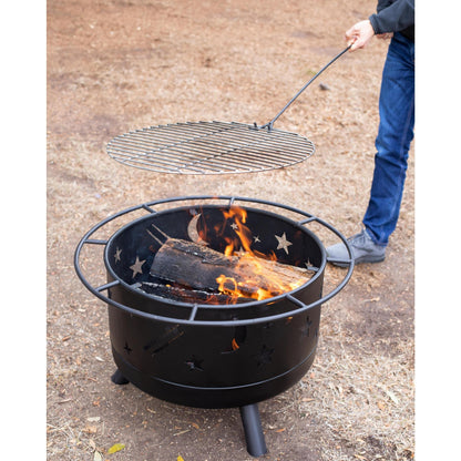 BIRDROCK HOME 30″ Round Wood-Burning Fire Pit – Portable Outdoor Patio & Garden Fire Bowl with Stars & Moon Cut-Outs, Spark Screen, Built-in Grate, 4 Roasting Sticks & Fire Poker - Black
