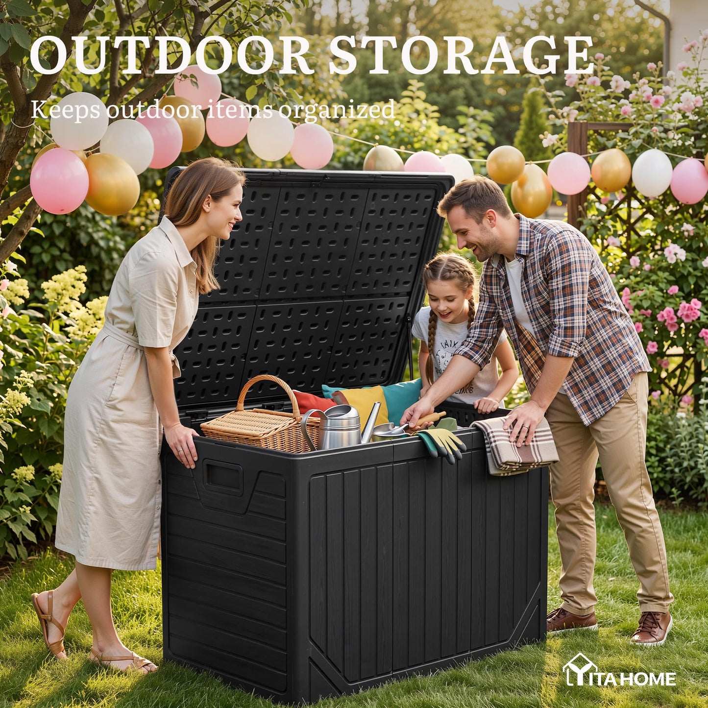 YITAHOME 230 Gallon Extra Large Outdoor Storage Box, Waterproof Double-Wall Deck Box with Hydraulic Piston for Garden Tools, Pool Accessories & Cushions, Resin Deck Organizer with Bench Seat(Black)