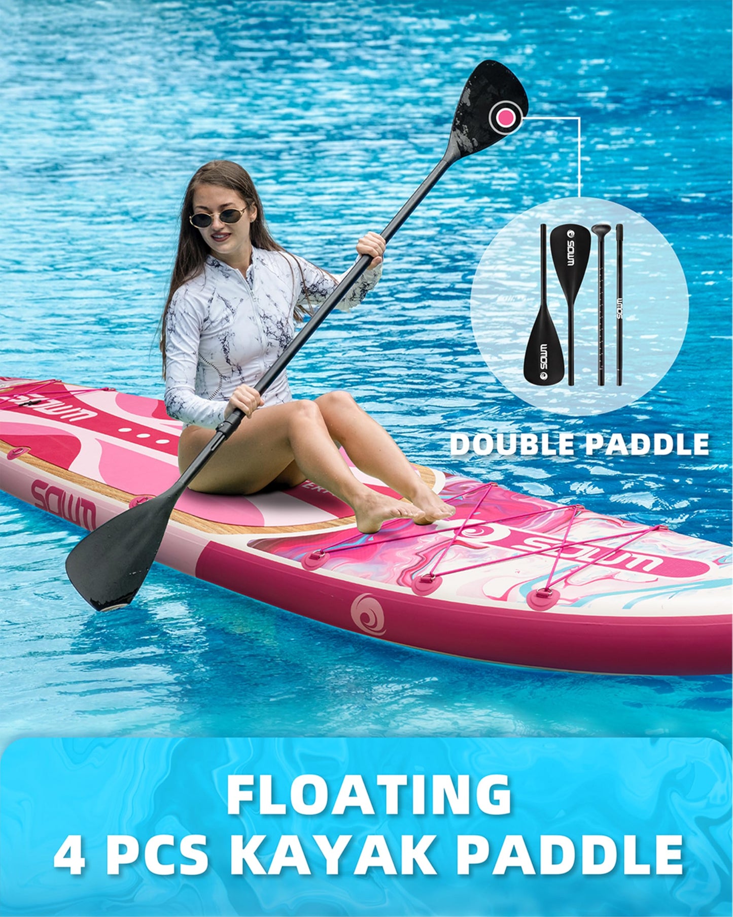 SOWM Inflatable Paddle Boards 11'x33'' with Sup Accessories, Stand Up SUP Paddle Board Inflatable for Adults Youth, Extre Wide & Non-Slip Sup for All Skill Levels Pink
