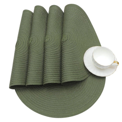SHACOS Round Placemats Set of 8 Washable 15 inch Round Table Mats Cotton Polyester Woven Braided Place Mats for Dining Table Wedding Party Decor (Olive Green, 8)