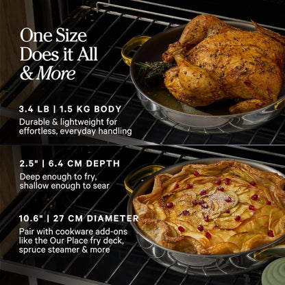 Our Place Titanium Always Pan Pro | 10.6" PFAS-Free Nonstick Frying Pan with Spatula | Chef-Grade Tri-Ply Stainless Steel & Aluminum Build | Induction & Oven-Safe up to 750°F | Gold