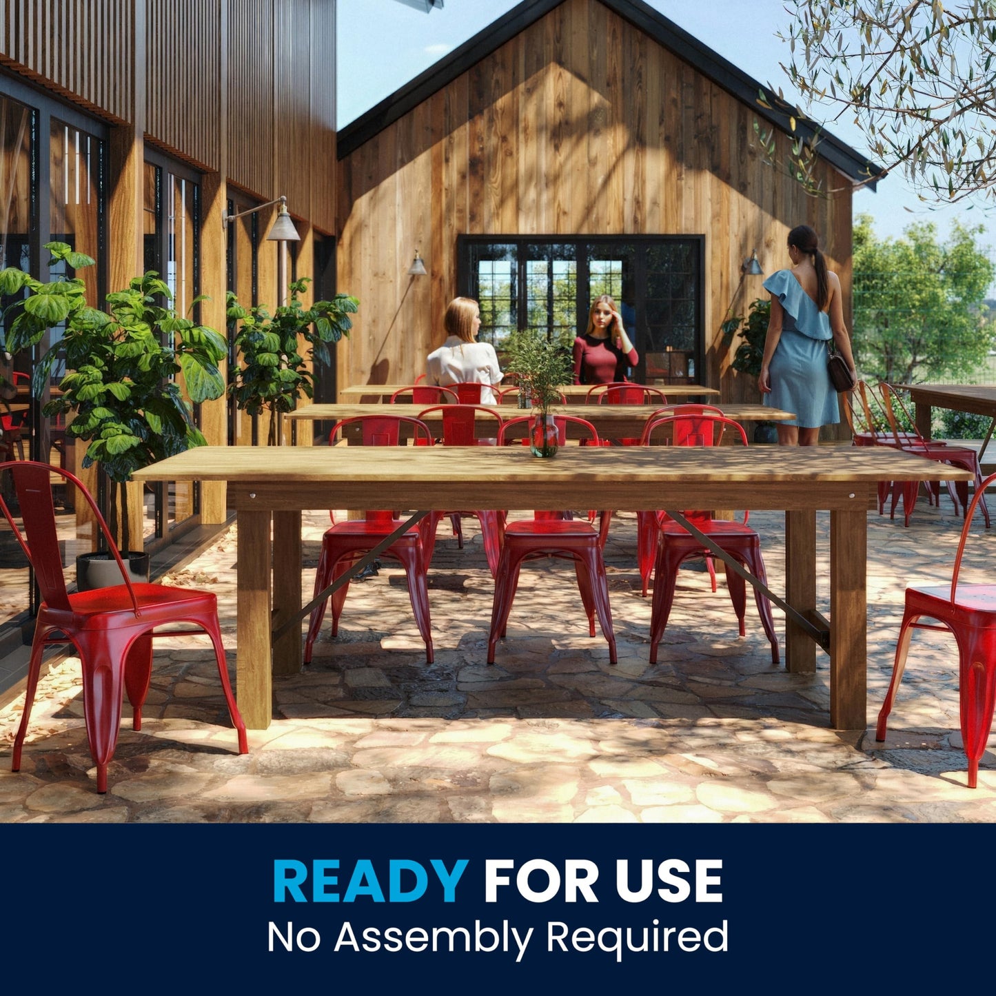 Flash Furniture Hercules Series 8' x 40" Rustic Solid Pine Folding Dining Table, Rectangular Antique Farmhouse Dining and Event Extension Table