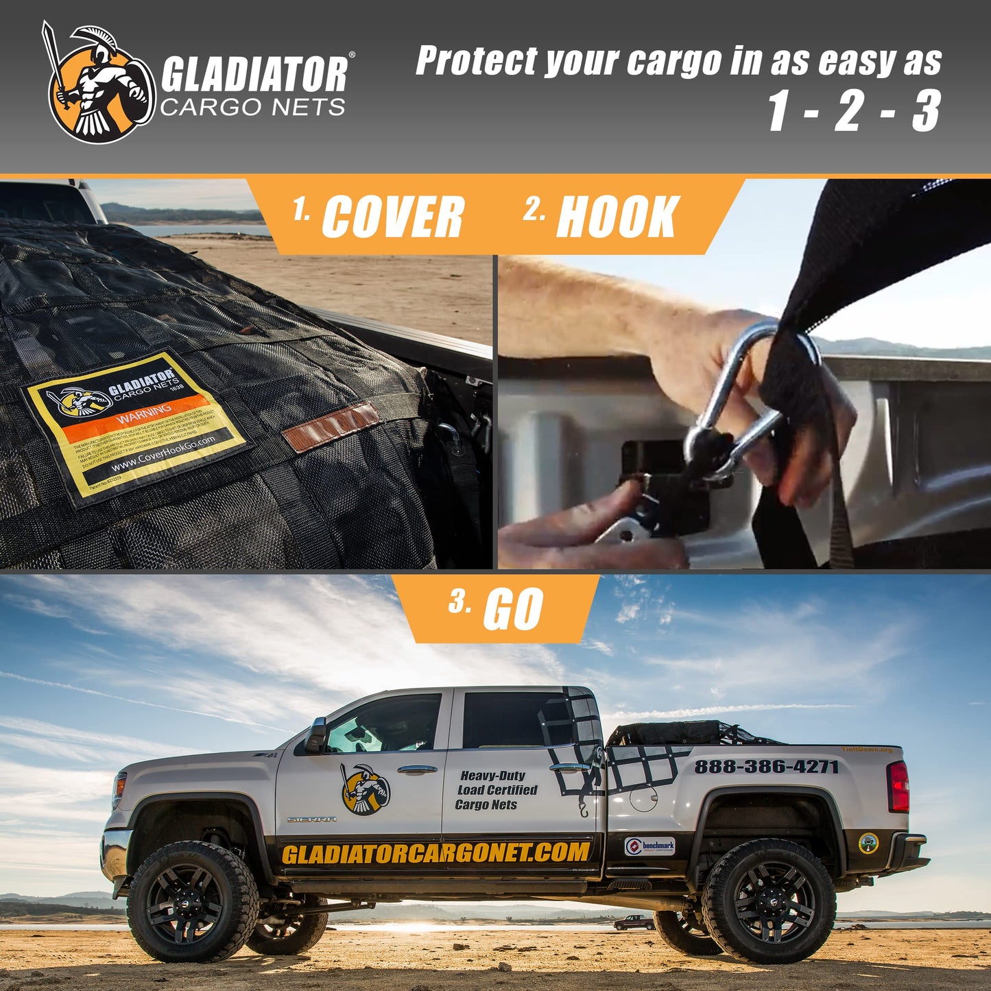 Gladiator Cargo Nets - Heavy Duty Truck Cargo Net - Extra Large- Perfect forTrailer, Boat, dumsters, Camping, Hunting, (XGN-100) 10' x 12' ft.