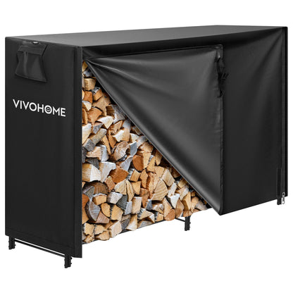VIVOHOME 5ft Heavy Duty Indoor Outdoor Firewood Storage Log Rack with Cover Combo Set Black and 5ft Outdoor Firewood Storage Cover with Zipper and Hook Loop Tape (Log Rack not Included)