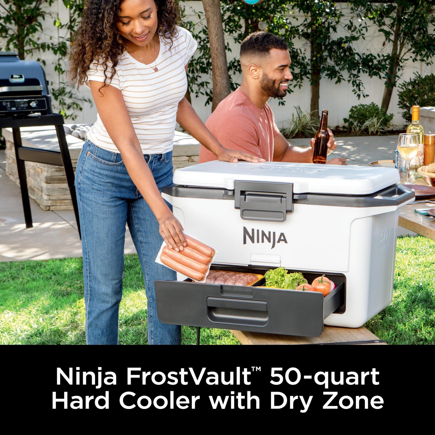 Ninja FB151WH FrostVault 50qt Hard Cooler with Dry Zone, Integrated Fridge-Temp Dry Storage Drawer, Premium Heavy-Duty Insulated Cooler, Keeps Ice for Days, Cloud White