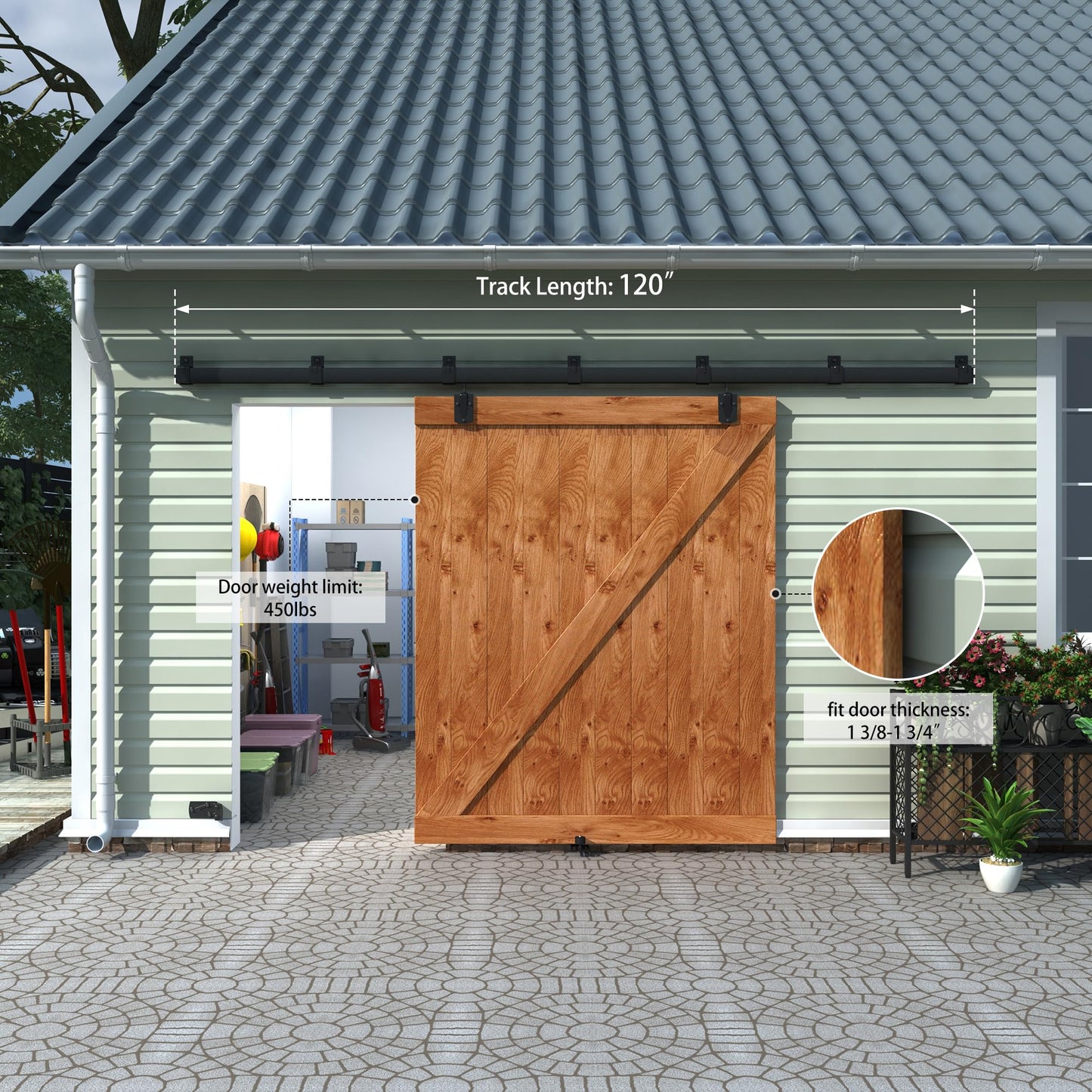 WEWORTH 10FT Black Box Rail Exterior Sliding Barn Door Hardware Track Kit, Heavy Duty Barn Door Track Set, Wall Mount Outdoor Weatherproof Single Barn Door Hardware with 5 Track Brackets(No Doors）