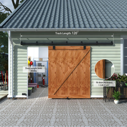 WEWORTH 10FT Black Box Rail Exterior Sliding Barn Door Hardware Track Kit, Heavy Duty Barn Door Track Set, Wall Mount Outdoor Weatherproof Single Barn Door Hardware with 5 Track Brackets(No Doors）