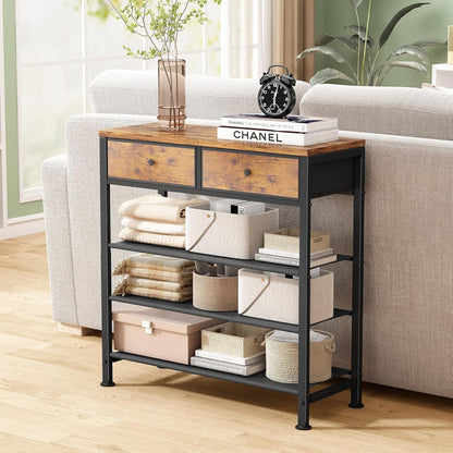 Kitstorack Shoe Rack - 4-Tier Organizer for 9-12 Pairs with 2 Drawers & Wooden Top | Rustic Brown