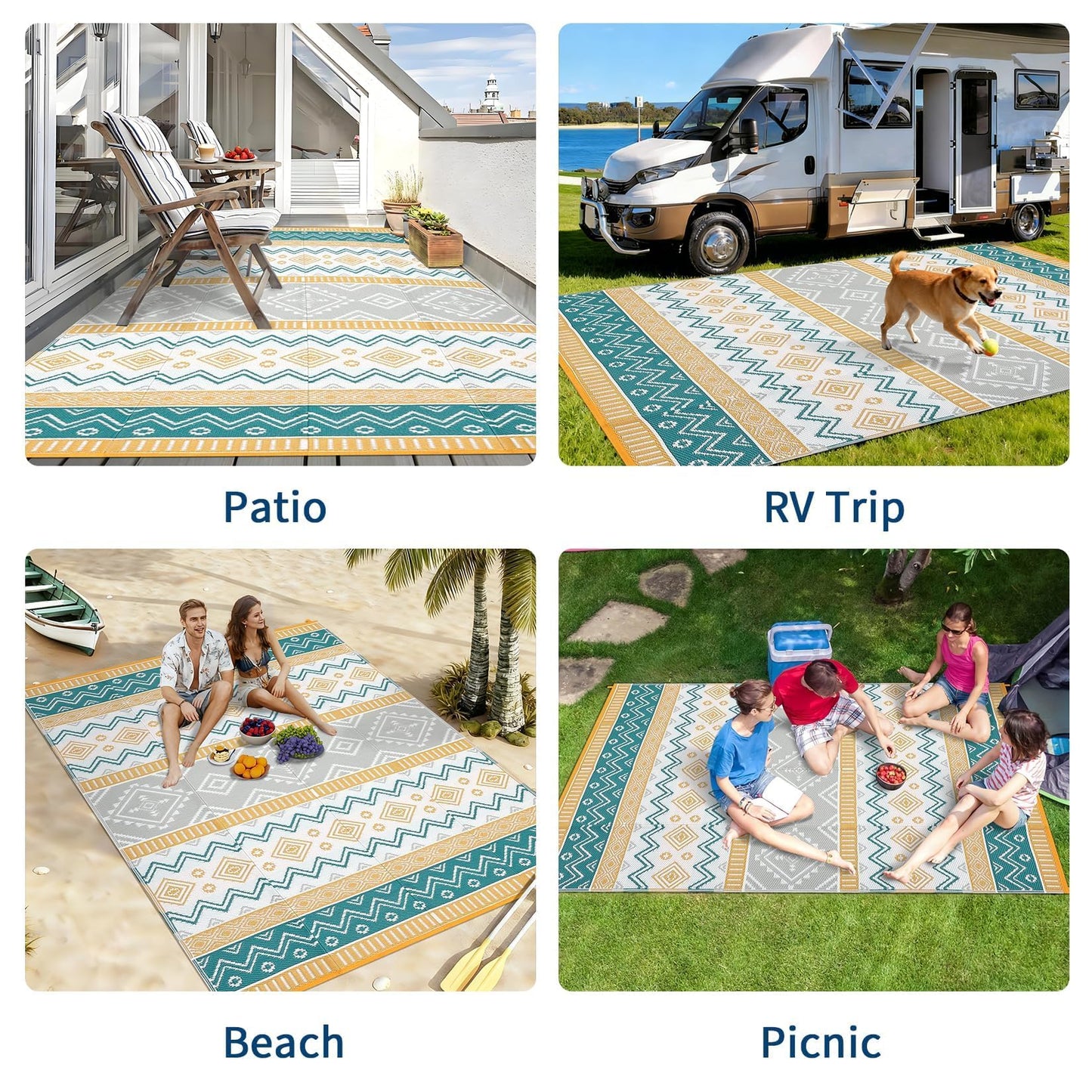 GarveeHome Large Modern Geometric Indoor Outdoor Area Rug 10x14 Black/White, Lightweight Portability Rug for Backyard, Patio, Porch, Easy-Cleaning, Pet-Friendly, Non-Shedding Yellow/Green/Gray/White