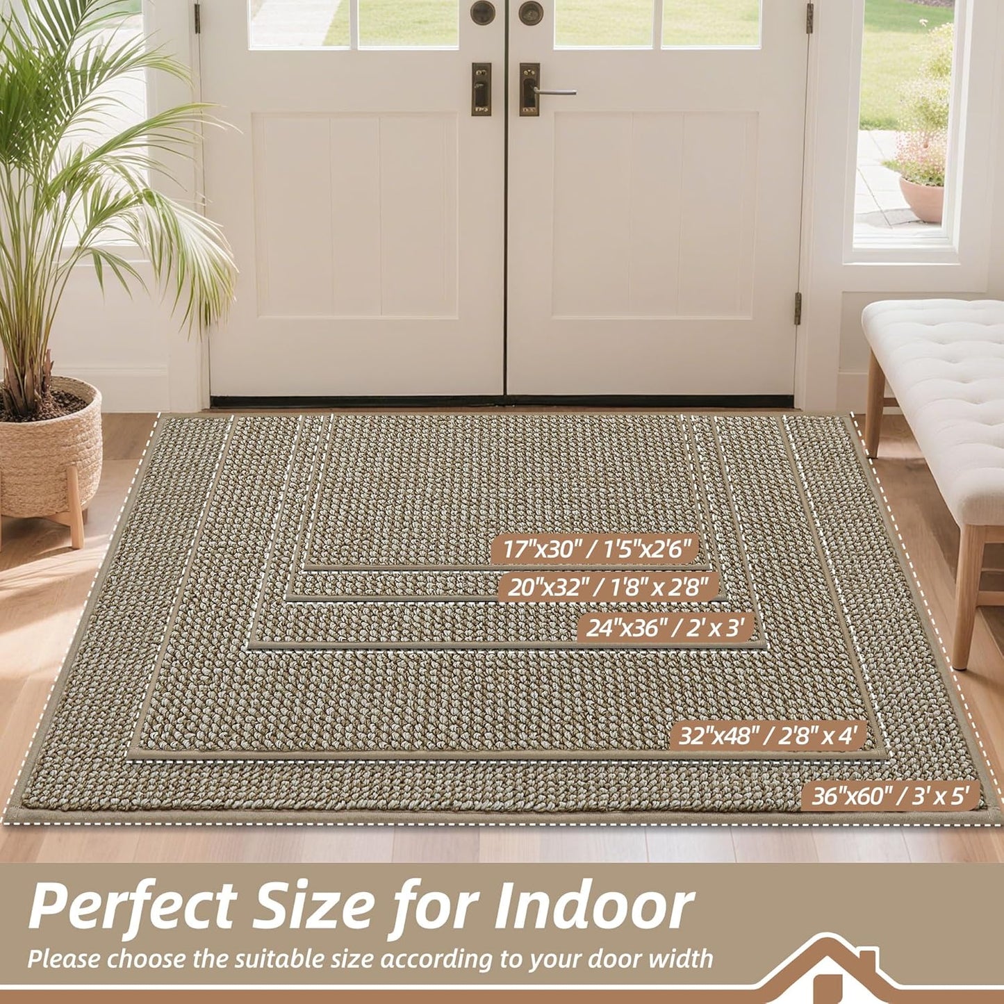 BEQHAUSE Dirt Trapper Door Mat - Non-Slip, Washable, Absorbent Entrance Mat | 20" x 32", Light Beige
