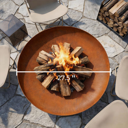 KOL Fire Pit for Outside Wood Burning, 27.5 Inch Round Firepit Bowl Outdoor and Patio, Heavy-Duty Steel Bonfire Pit Oxidized Finish, Free-Standing, Camping Backyard Terrace