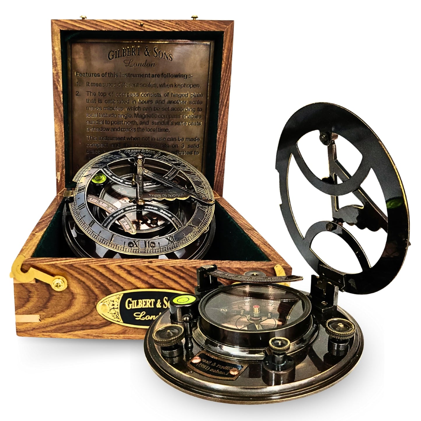 ANTIQUANA Brass Sundial - 5 inches Large Sundial Compass in Rosewood Case Top Grade Calibrated Vintage Gift