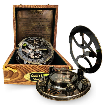 ANTIQUANA Brass Sundial - 5 inches Large Sundial Compass in Rosewood Case Top Grade Calibrated Vintage Gift