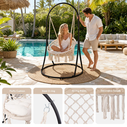 SUNCREAT Hammock Chair with Stand Included, Heavy Duty Hanging Chair with Stand, 330 lbs Capacity, Patented, Beige