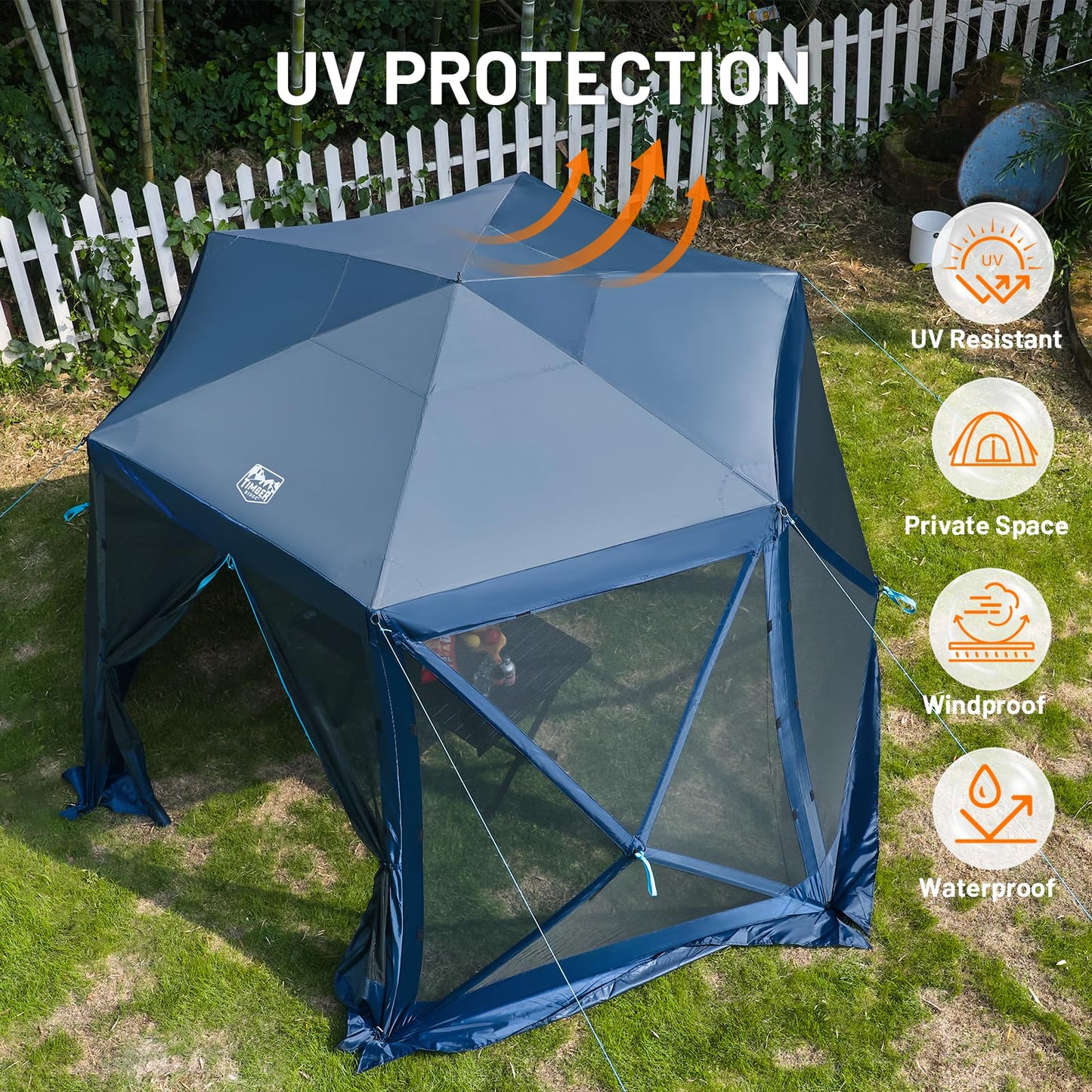 Timber Ridge Pop Up Gazebo Tent, 12.1 x 10.5 ft, Waterproof Screen House with Wind Panels, UV Protection, Navy Blue