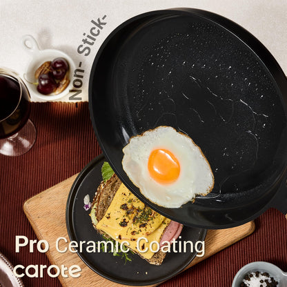CAROTE Ceramic Cookware Set Nonstick, 16pcs Pots and Pans Set Nonstick, Non-Toxic & PFAS-Free, Dishwasher, RV/Camping Cookware Set, Cooking Pots with Lids, Charcoal Black