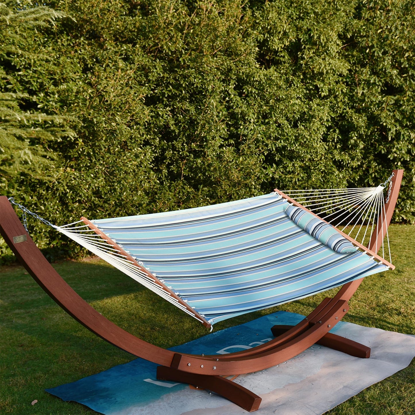 Lazy Daze Hammocks 12 FT Sunbrella Fabric Hammock Non-Fading with Spreader Bars and Free Pillow Fits for 2 Persons, All Weather and Fade Resistant for Patio Yard, 450 lbs Capacity, Dolce Oasis