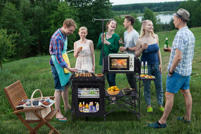 Nice C Camping Kitchen Station, Camping Table, Picnic Table, Portable Grill Table, Folding Cook Table, Upgrade Light Stand and Windshield Station & Organizers, Carry Bag for Beach, Picnic (Black)