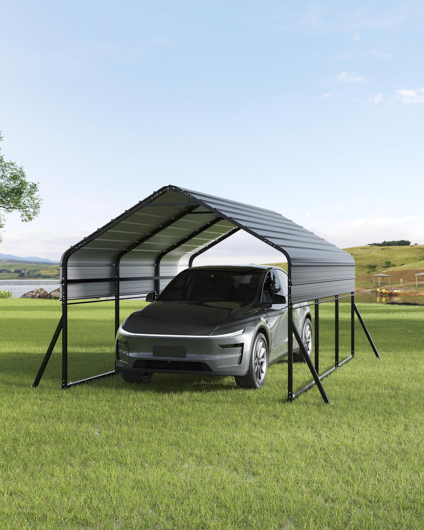 10x15 FT Heavy Duty Metal Carport Kit, Reinforced Frame with Anchors, for Trucks, Boats, RV, Tractor, 100MPH Wind & 35PSF Snow Rating, Easy Assembly