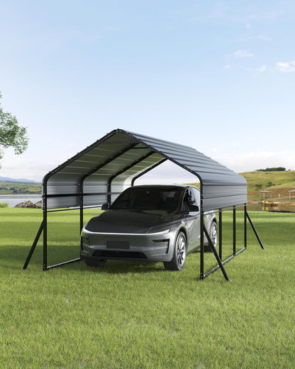 10x15 FT Heavy Duty Metal Carport Kit, Reinforced Frame with Anchors, for Trucks, Boats, RV, Tractor, 100MPH Wind & 35PSF Snow Rating, Easy Assembly