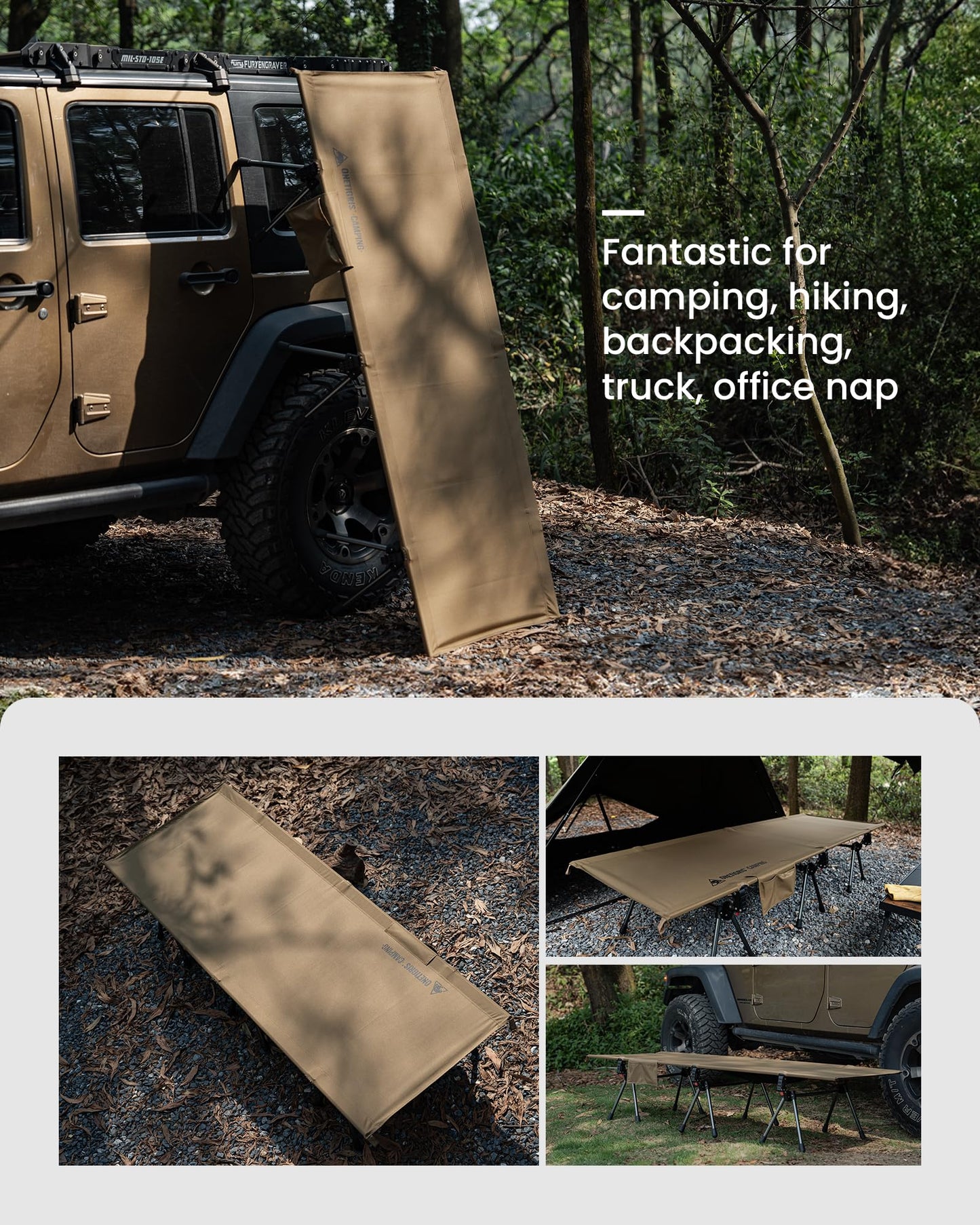 ONETIGRIS SUPRANUBIS Camping Cot, Height Adjustable with Cot Leg Extenders, Strong Support 330lbs, Lightweight Comfortable Folding Bed for Camping, Hiking, Travel, Truck, Beach, Office Nap