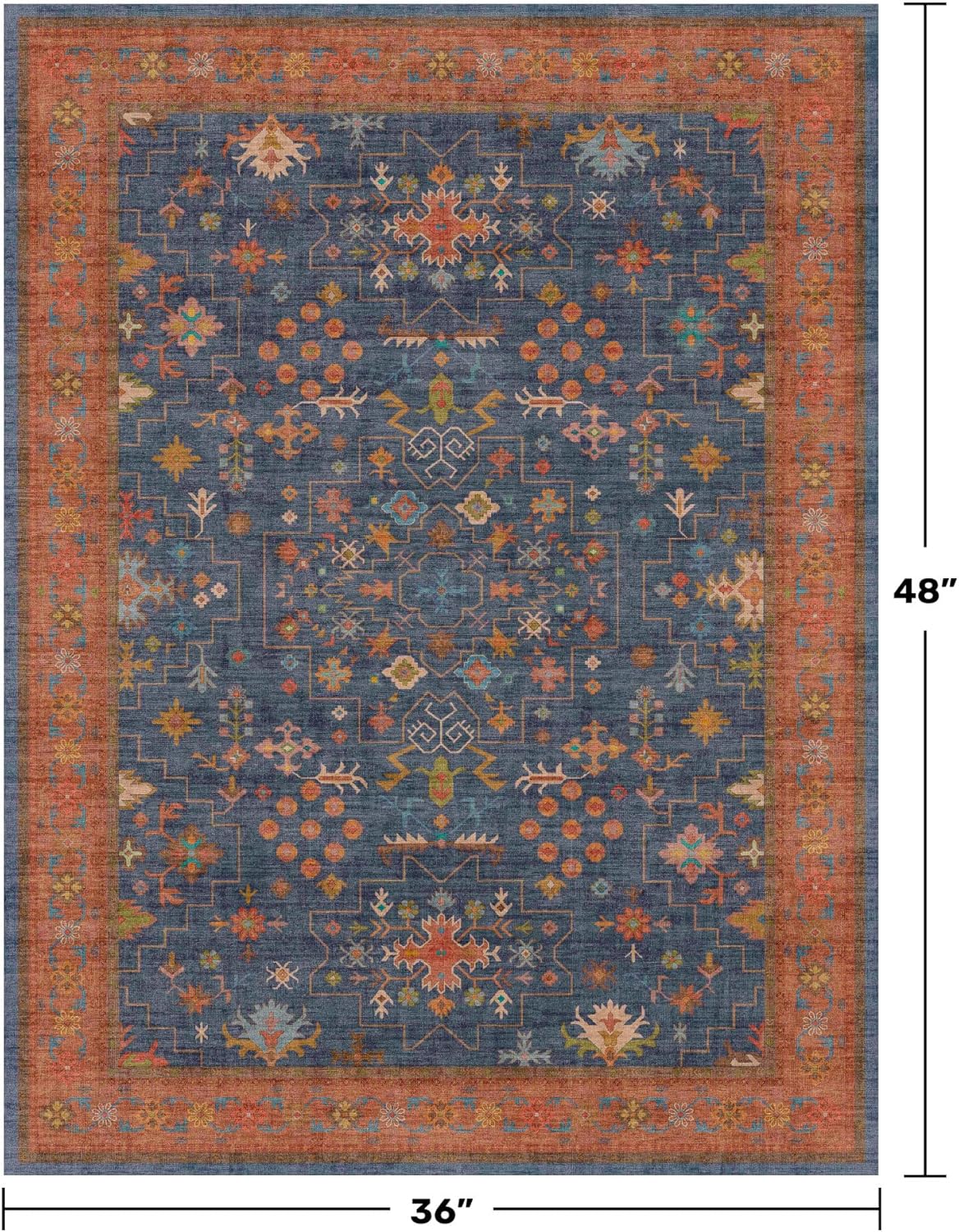 Skiennix Washable Kitchen Rugs - Stain Resistant Non-Slip Area Rug for Entryway | 3x4 Navy Blue Boho Décor