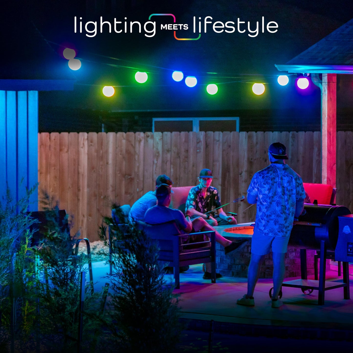 Enbrighten Vibe Sphere Outdoor String Lights, 57ft, 12 RGBWIC Bulbs, 6in Extra Large Spheres, Waterproof, Patio, Backyard, Gameday, Holiday, Smart App, Compatible with Alexa, Google Home, 85976