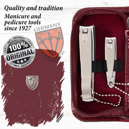 3 Swords Germany - brand quality 3 piece manicure pedicure grooming kit set for professional finger & toe nail care tool clipper fashion leather case in gift box, Made by 3 Swords (00811)