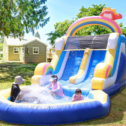 Commercial Water Slide for Adults (Double Slides&Big Splash Water Pool),100% PVC 24ft(L) Adult Inflatable Water Slide with Blower Great for Outdoor Summer Fun,Backyard Party-24x11x12ft