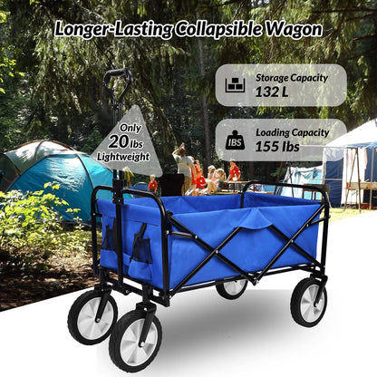 Elevon Heavy Duty Steel Frame Collapsible Folding 150 Pound Capacity Outdoor Camping Garden Utility Wagon Yard Cart, Blue