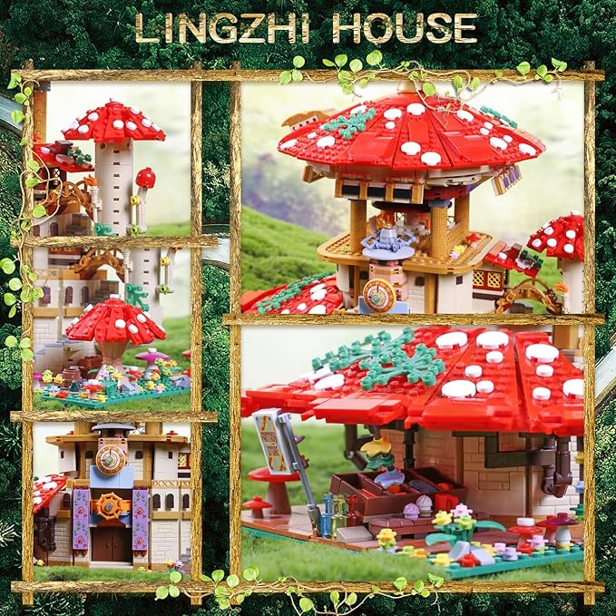 2763PCS Mushroom House Building BlocksCreative Ideals Ganoderma Hotel Building Blocks Perfect Choice for 6+ Boys Girls or Adults