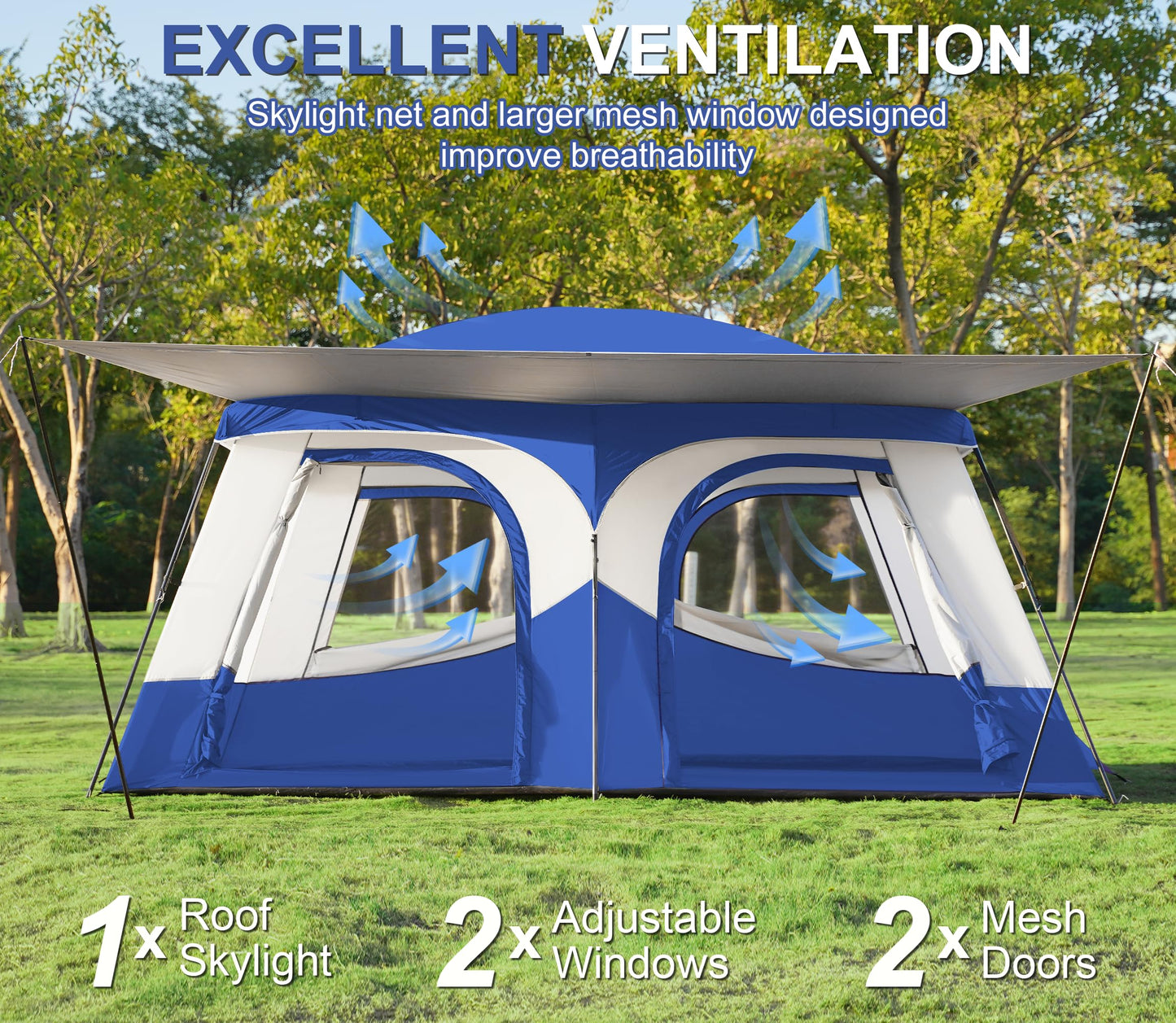 Vidalido Tents，8-10 Person Camping Tent with Extended Vestibule，2 Room Weather Resistant Family Tents，Easy Install Waterproof Outdoor Tent for Camping Hiking（Blue）