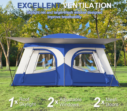 Vidalido Tents，8-10 Person Camping Tent with Extended Vestibule，2 Room Weather Resistant Family Tents，Easy Install Waterproof Outdoor Tent for Camping Hiking（Blue）