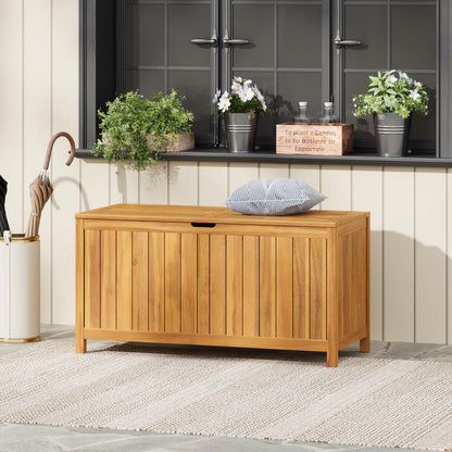 Christopher Knight Home Wood Cabinet Box, Slat Panel Storage Cabinet, Storage Organzier with Easy Open Lid Hinges, Easy Assembly, Outdoor Patio 100 Gallon Acacia Wood Deck Storage Box, Teak