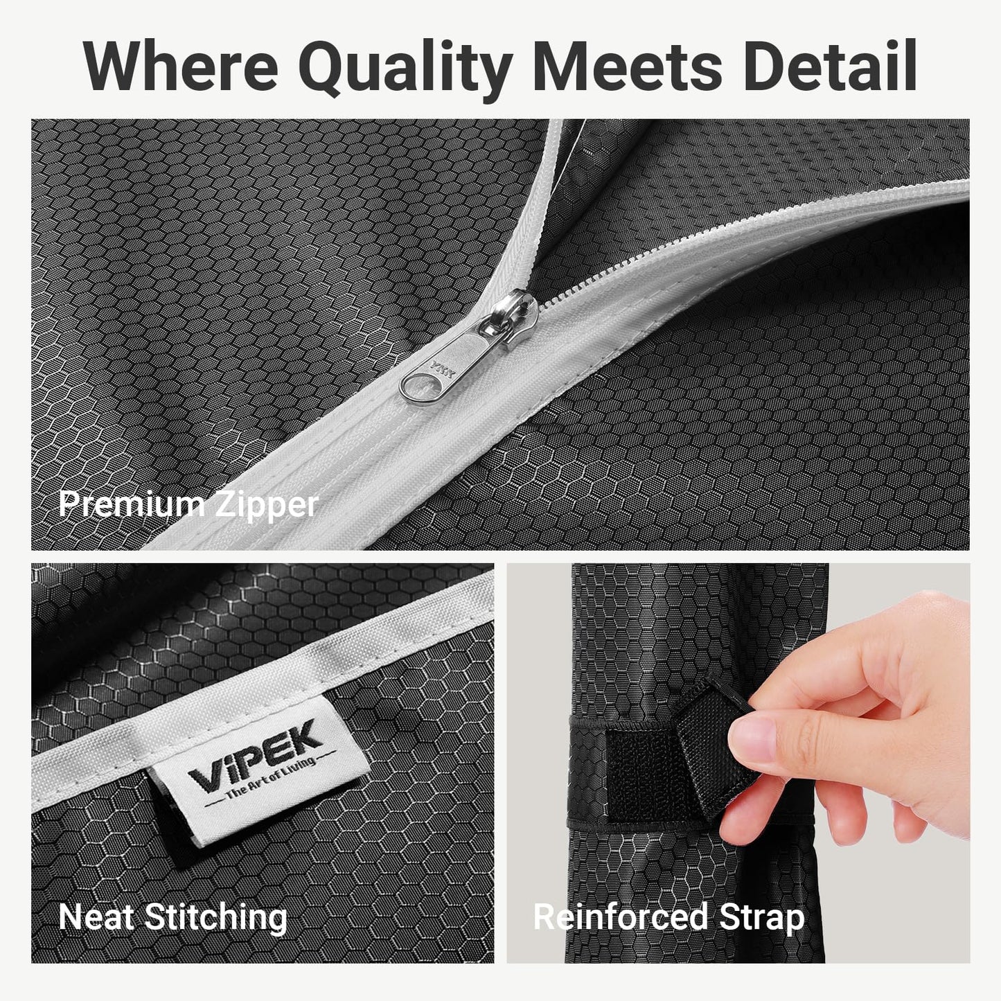 VIPEK R2C Heavy Duty Rolling Garment Rack with Cover, Portable Closets with Double Rods & Lockable Wheels, Covered Clothing Rack for Hanging Clothes, Black Rack with Black Upgraded Polyester Cover