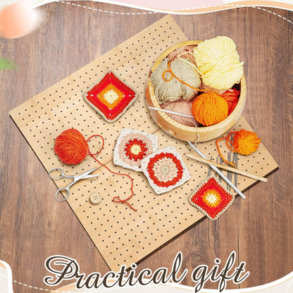 Beeveer 17x17" Foldable Crochet Blocking Board with 10 Pins/Pegs Large Blocking Board for Crocheting Knitting, Bamboo Granny Square Boards, Wooden Crocheting Accessories Gifts for Crocheters