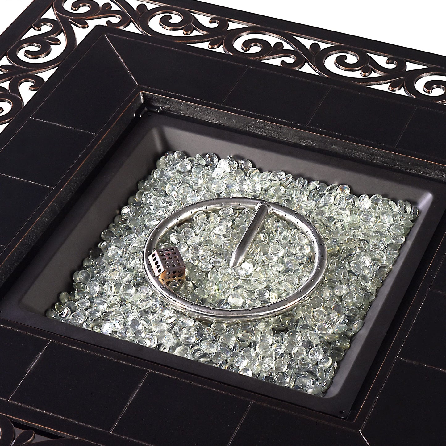 Oakland Living Square 42 in. x 42 in. Aluminum Propane Fire Pit Table with Glass Beads, Two Covers, Lid, 57,000 BTUs in Copper Finish