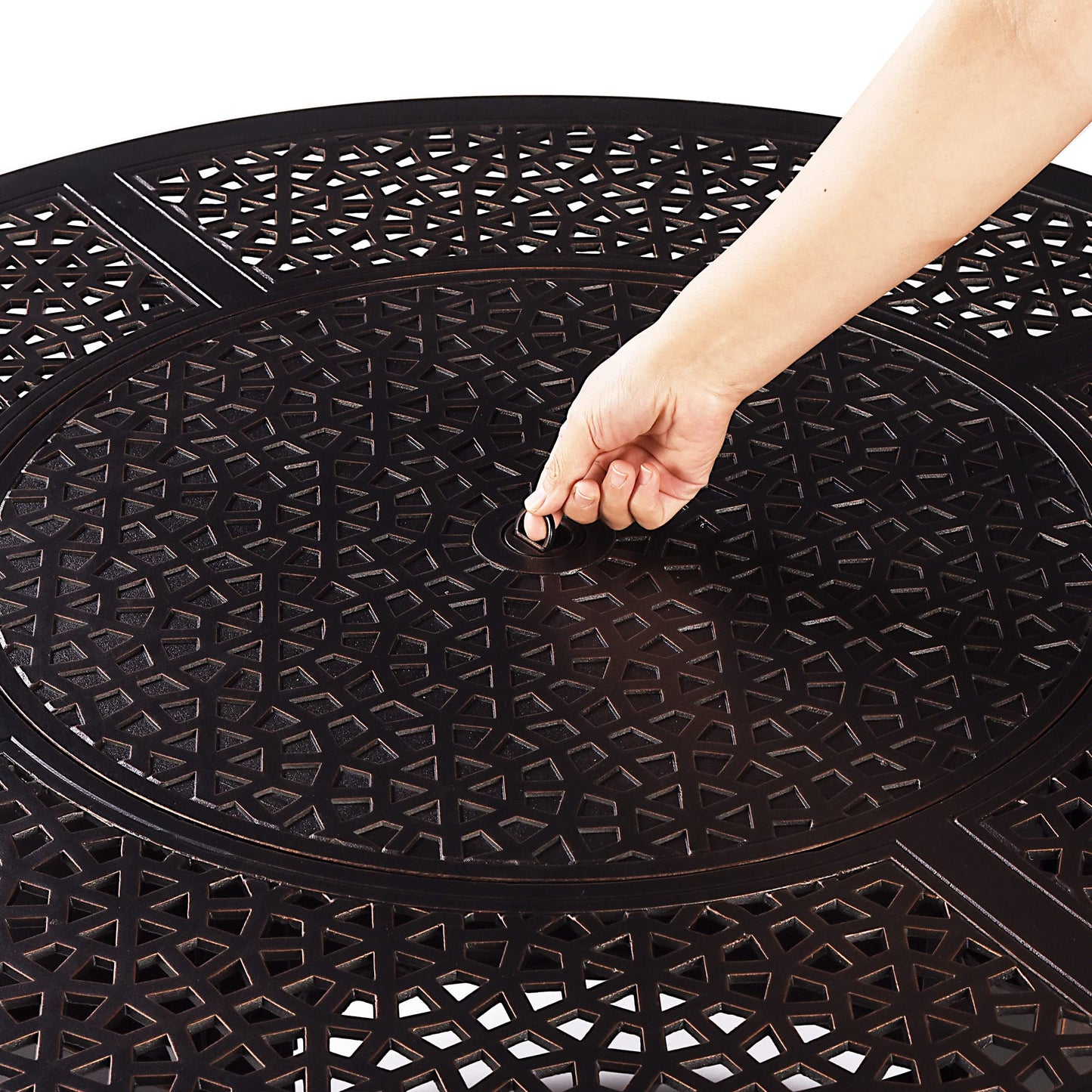 Aluminum 57,0000 BTU 44 in. Round Propane Black Fire Pit Table with Fire Beads, Lid, Propane Tank Cover and Table Fabric Covers in Copper Finish