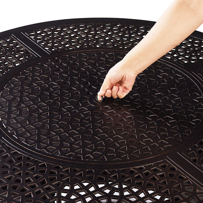 Aluminum 57,0000 BTU 44 in. Round Propane Black Fire Pit Table with Fire Beads, Lid, Propane Tank Cover and Table Fabric Covers in Copper Finish