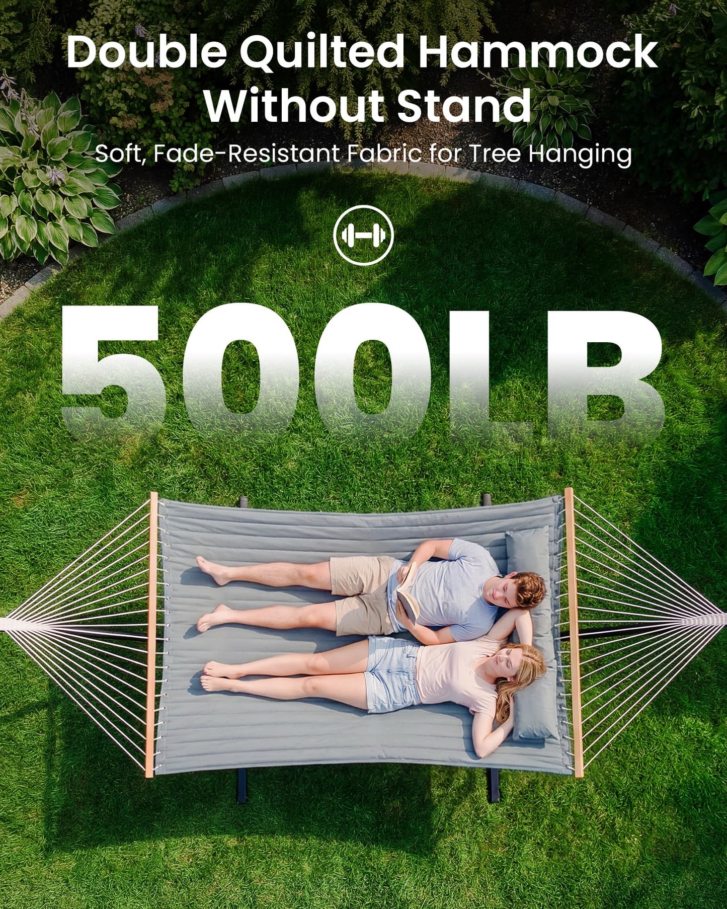 ANAGOO Double Hammock with Spreader Bar & Pillow, 2-Person Portable Hammock, 500lbs Capacity for Outdoor Camping, Patio, Backyard, Garden, Beach & Travel Relaxation – Gray
