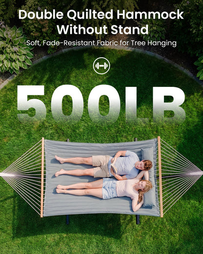 ANAGOO Double Hammock with Spreader Bar & Pillow, 2-Person Portable Hammock, 500lbs Capacity for Outdoor Camping, Patio, Backyard, Garden, Beach & Travel Relaxation – Gray