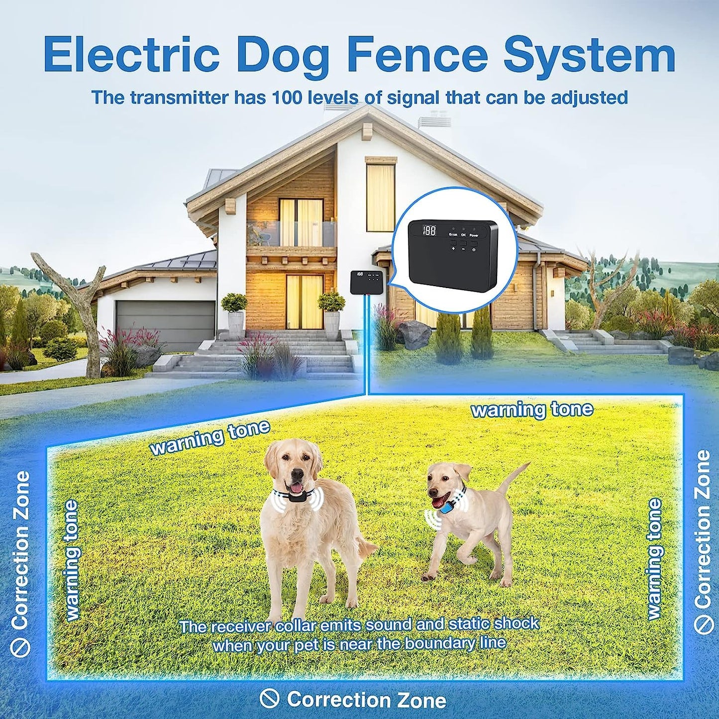 ZZWD Electric Fence for Dogs, Upgraded Underground Above Ground Electric Dog Fence Pet Containment System with Waterproof Rechargeable Training Collar (for 2 Dogs)