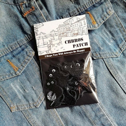 CHBROS 9 Pcs Black Cat Embroidered Patches Applique Iron on Patches for Clothing Jackets T-Shirt Backpacks.…(Set of 9)