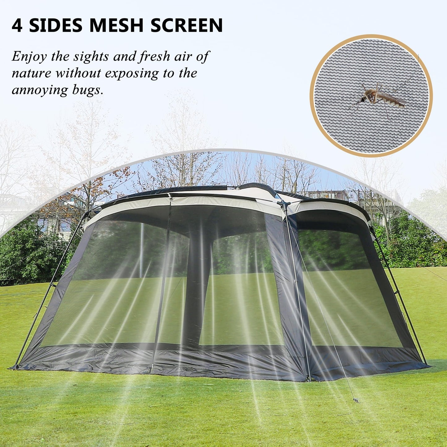GREGIN Screen House Room 11x11 Ft Mesh Net Tent Canopy Shelter Gazebo, Easy Setup & Waterproof & Sunshade, Suitable for Camping Trip, Backyard, Beach, Picnic - Sand