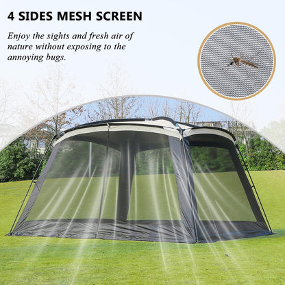 GREGIN Screen House Room 11x11 Ft Mesh Net Tent Canopy Shelter Gazebo, Easy Setup & Waterproof & Sunshade, Suitable for Camping Trip, Backyard, Beach, Picnic - Sand